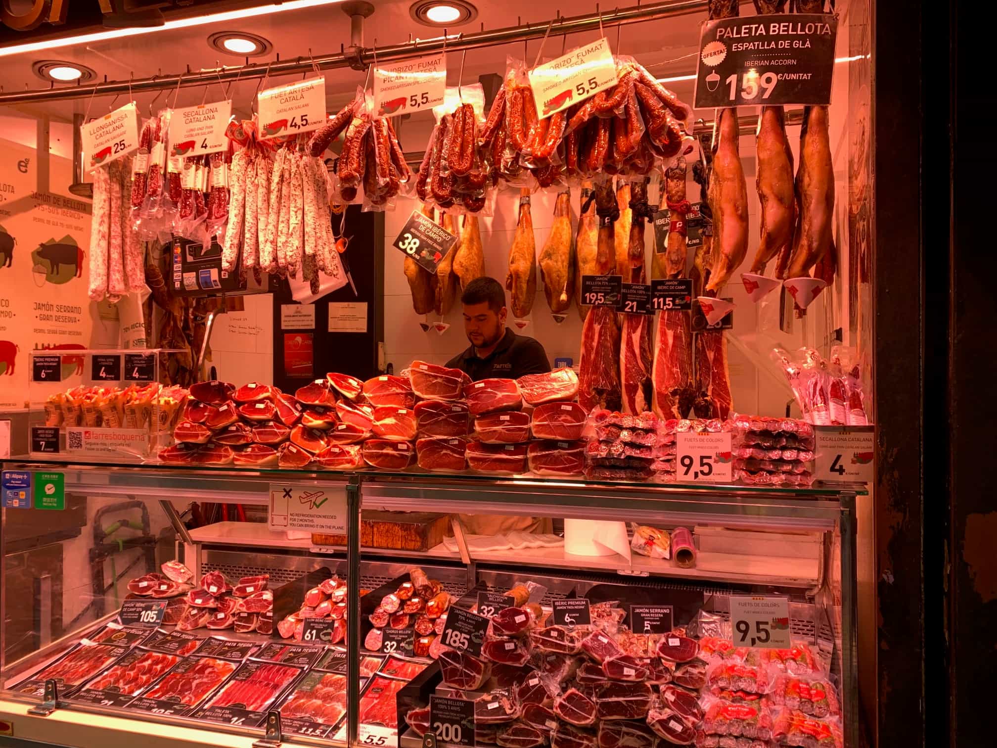One of many mouthwatering displays in Barcelona’s famous La Boqueria Market